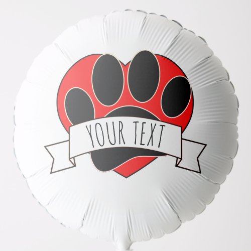 Dog Paw Print Red Heart Banner Balloon