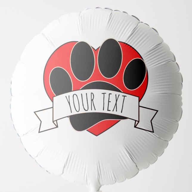 Dog Paw Print Red Heart Banner Balloon (Front)