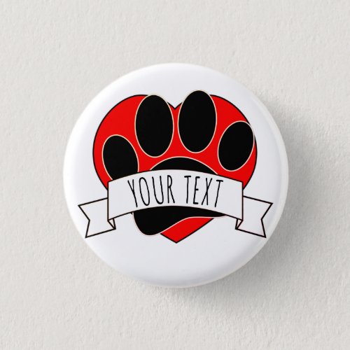 Dog Paw Print Red Heart Banner Button