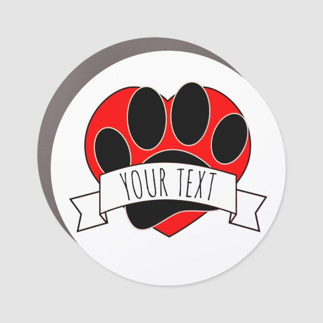 Dog Paw Print Red Heart Banner Car Magnet (Front)