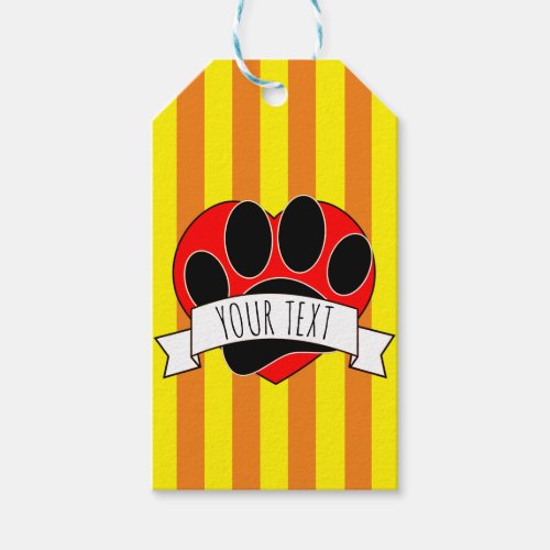 Dog Paw Print Red Heart Banner Gift Tags