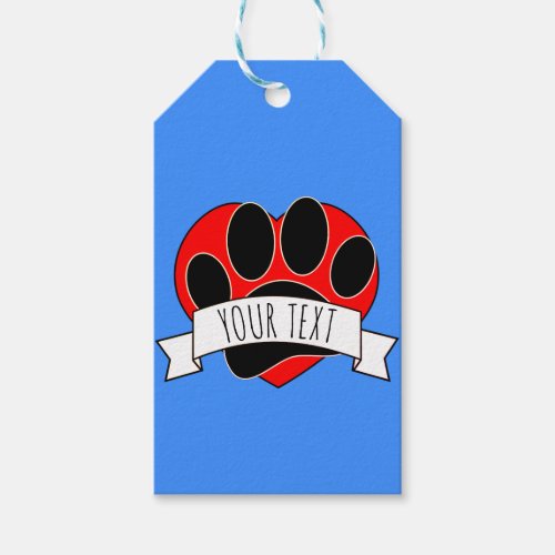 Dog Paw Print Red Heart Banner Gift Tags