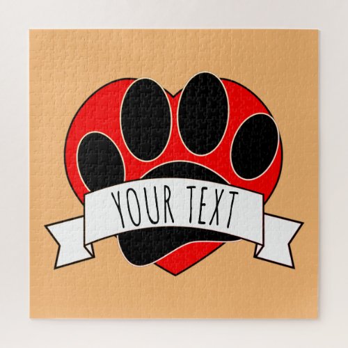 Dog Paw Print Red Heart Banner Jigsaw Puzzle