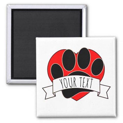 Dog Paw Print Red Heart Banner Magnet