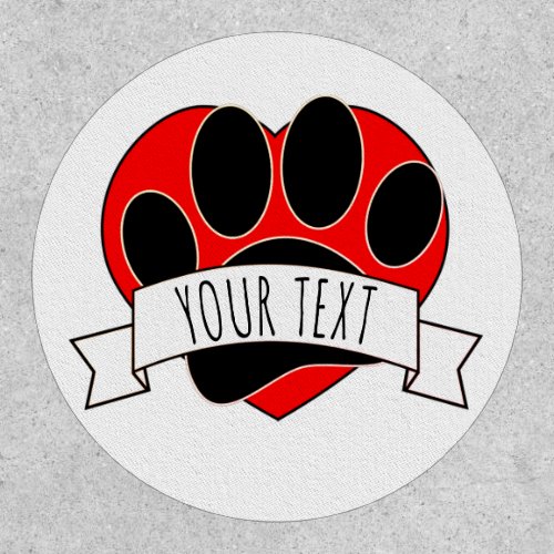 Dog Paw Print Red Heart Banner Patch