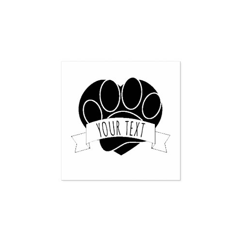 Dog Paw Print Red Heart Banner Rubber Stamp