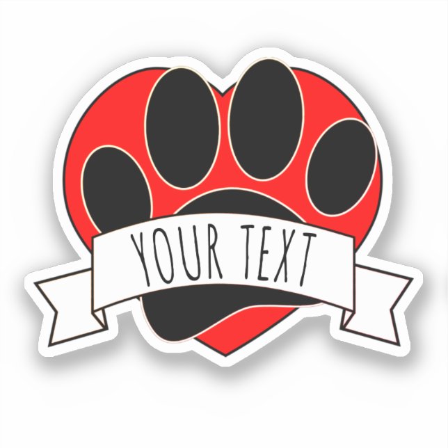 Dog Paw Print Red Heart Banner Sticker (Front)