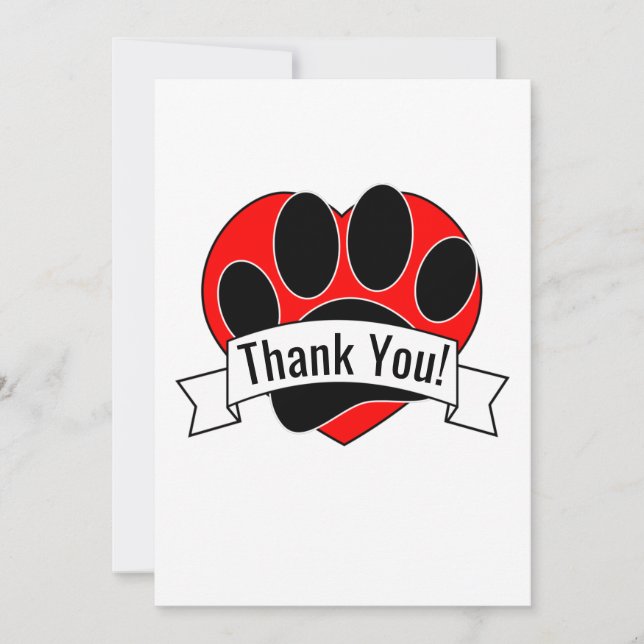 Dog Paw Print Red Heart Banner Thank You (Front)