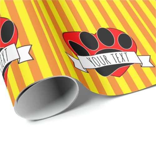 Dog Paw Print Red Heart Banner Wrapping Paper