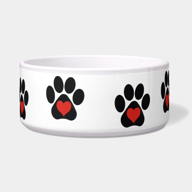 Dog Paw Print Red Heart  Bowl (Front)