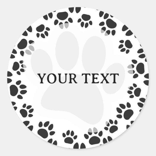 Dog Paw Print Round Frame Black White Classic Round Sticker (Front)