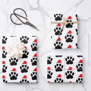 Dog Paw Print Santa Hat Christmas Wrapping Paper Sheets
