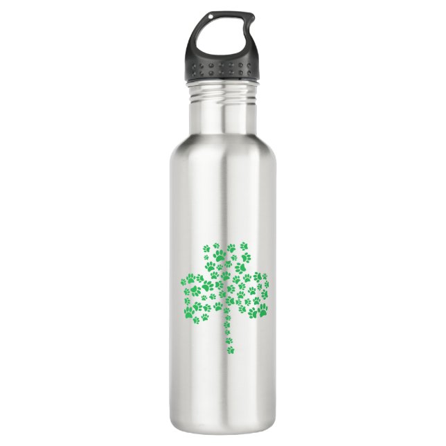 Dog Paw Print Shamrock Stainless Steel Water Bottle (Front)