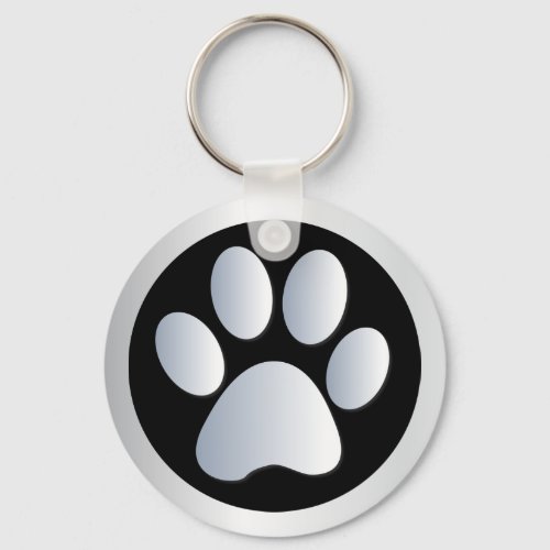 Dog paw print  silver black keychain gift idea keychain