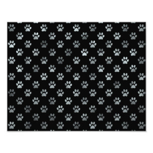 Dog Paw Print Silver Gray Black Background
