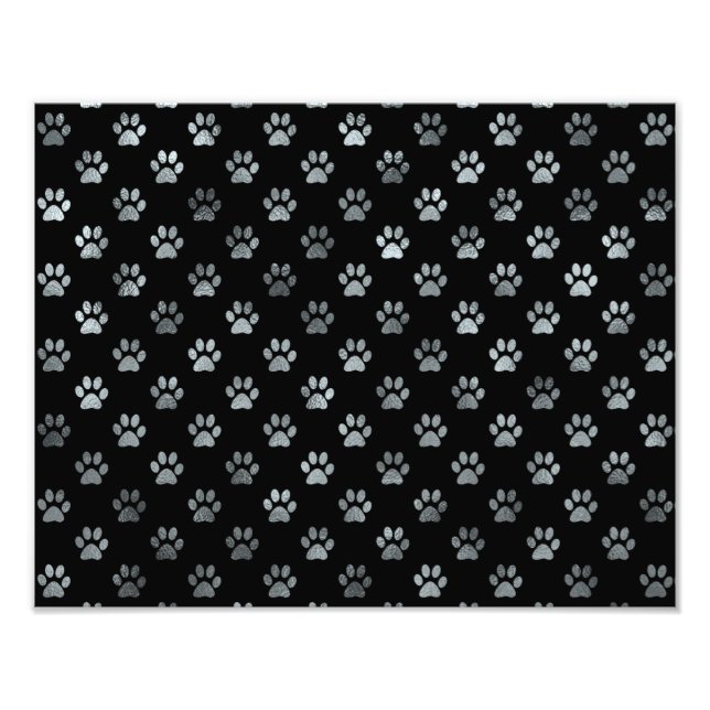 Dog Paw Print Silver Gray Black Background (Front)