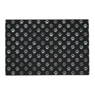Dog Paw Print Silver Gray Black Background Placemat