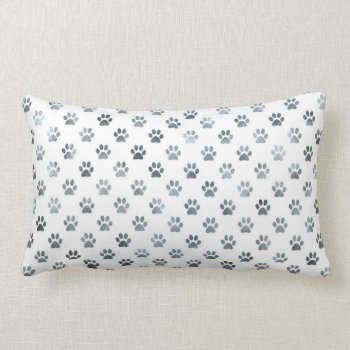 Dog Paw Print Silver Gray White Metallic Faux Foil Lumbar Pillow by ZZ_Templates at Zazzle