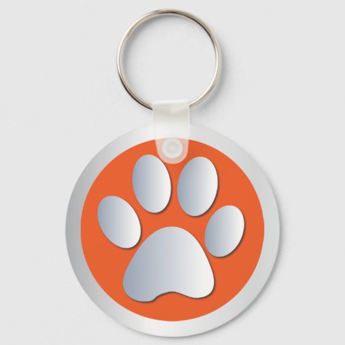 Dog paw print  silver orange keychain gift idea keychain