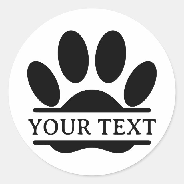 Dog Paw Print Split Drawing Editable Text Classic Round Sticker (Front)