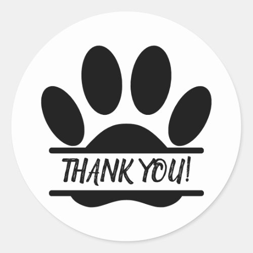 Dog Paw Print Split Drawing Thank You Message Classic Round Sticker