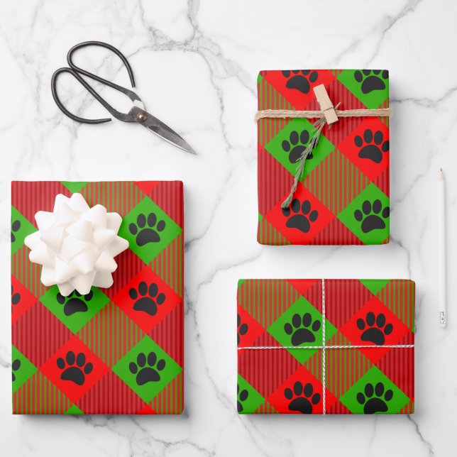 Dog Paw Print Square Pattern Custom Pet Wrapping Paper Sheets (Front)