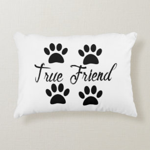 Dog Paw Print True Friends Text Accent Pillow