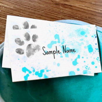 Dog Paw Print Turquoise Watercolor Design Business Card by annpowellart at Zazzle