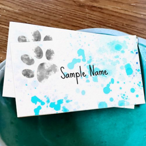 dog paw print turquoise watercolor design business card