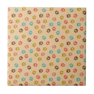 Dog Paw Print Vintage Color Animal Lover Ceramic Tile