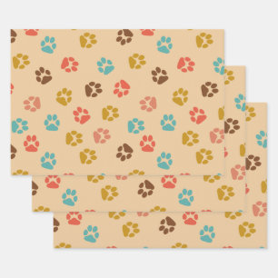 Dog Paw Print Vintage Color Animal Lover Colorful Wrapping Paper Sheets