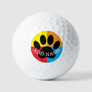 Dog Paw Print Vivid Colors Custom Golf Balls