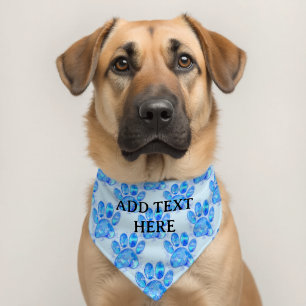 Dog Paw Print Watercolor Blue Custom Text Pet Bandana Collar