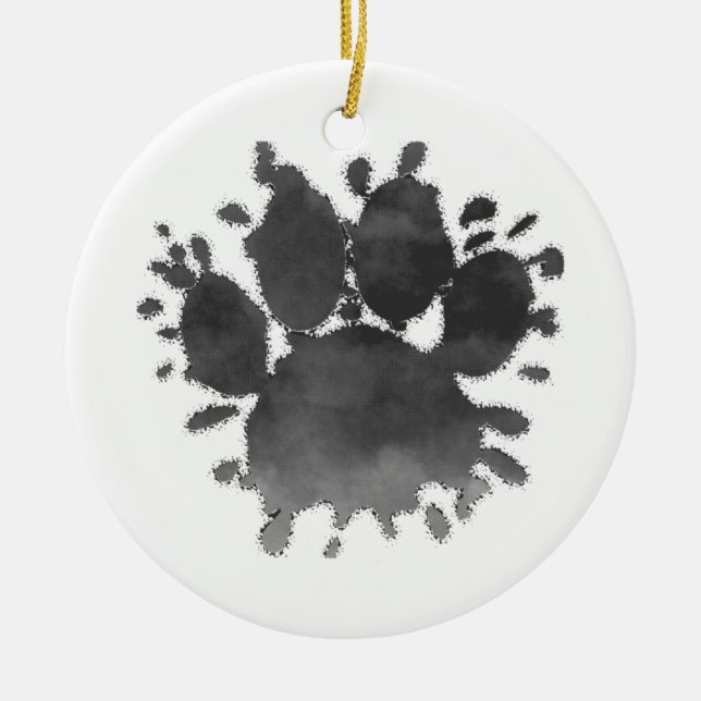 Dog Paw Print Watercolor Canine Paw Ceramic Ornament (Front)