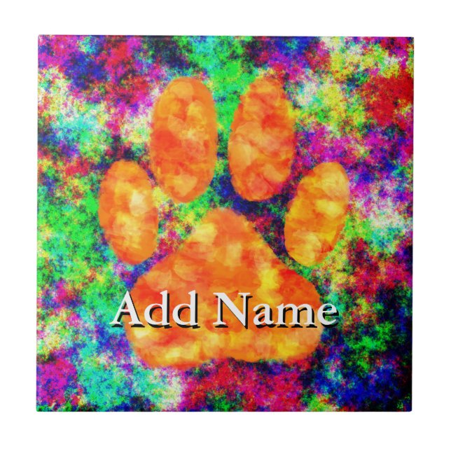 Dog Paw Print Watercolor Custom Name Ceramic Tile (Front)