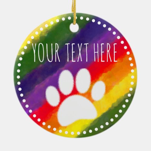 Dog Paw Print Watercolor Custom Text Ceramic Ornament