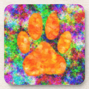 Dog Paw Print Watercolor Drink Coaster