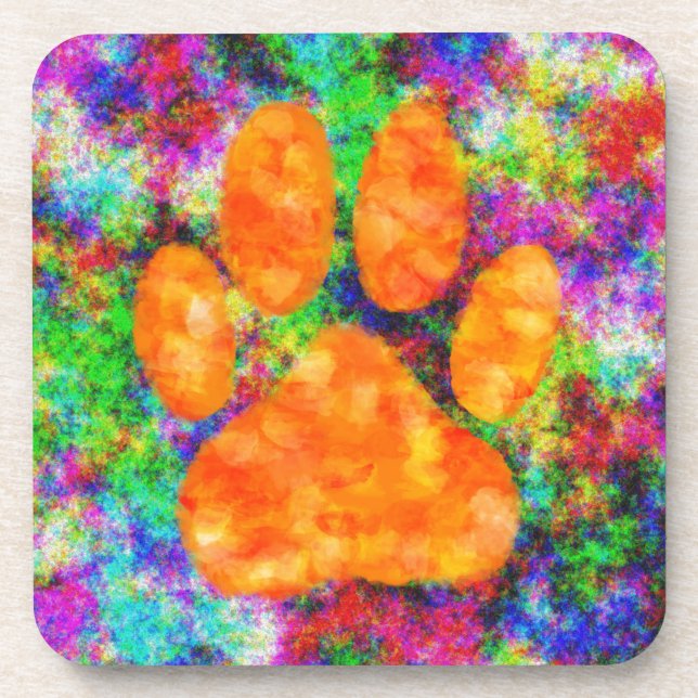 Dog Paw Print Watercolor Drink Coaster (Front)