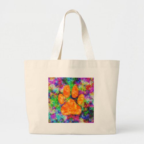 Dog Paw Print Watercolor Large Tote Bag