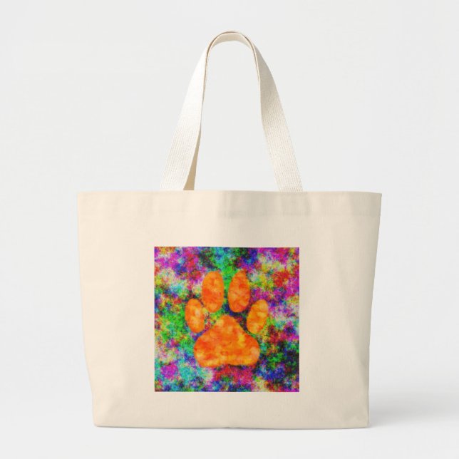 Dog Paw Print Watercolor Large Tote Bag (Front)