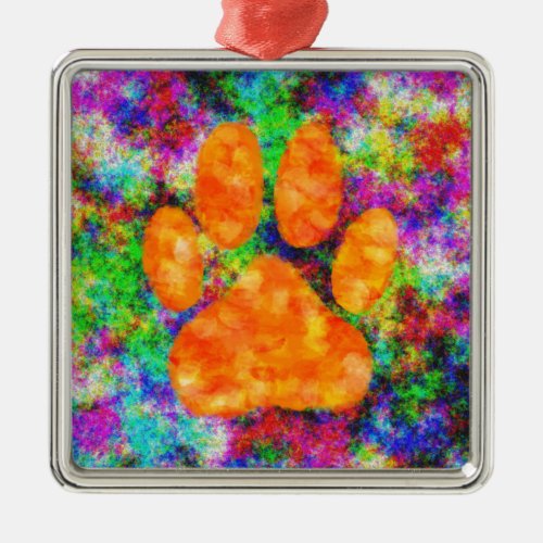 Dog Paw Print Watercolor Metal Ornament