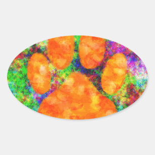Dog Paw Print Watercolor Oval Sticker