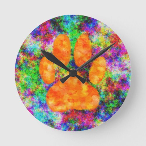 Dog Paw Print Watercolor Round Clock