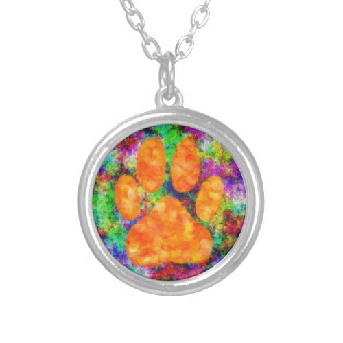 Dog Paw Print Watercolor Silver Plated Necklace