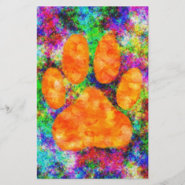Dog Paw Print Watercolor Stationery (Front)