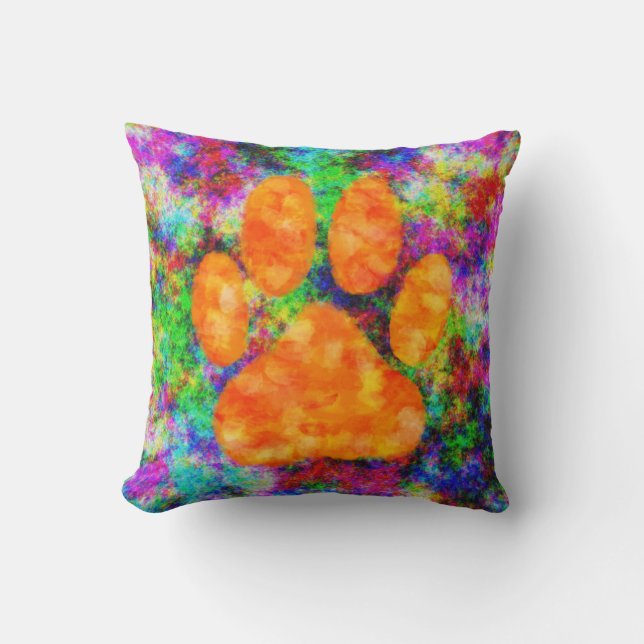 Dog Paw Print Watercolor Throw Pillow (Front)