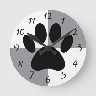Dog Paw Print White and Gray Custom Round Clock