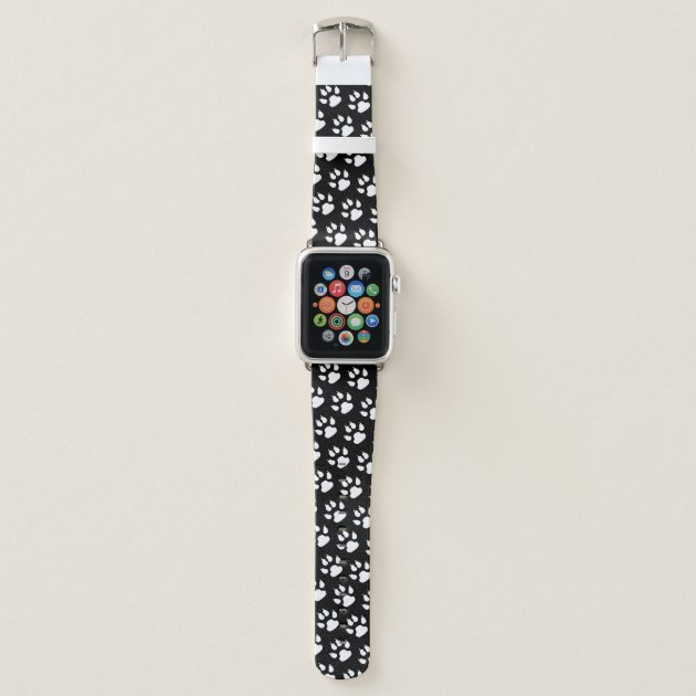 Dog Paw Print White Black Pattern Apple Watch Band Zazzle