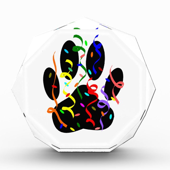 Dog Paw Print With Confetti And Streamer Acrylic Award (Front)