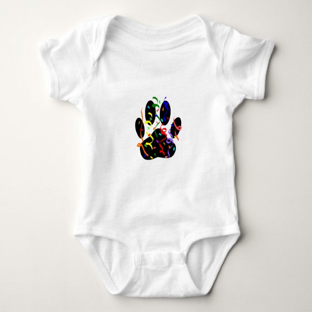 Dog Paw Print With Confetti And Streamer Baby Bodysuit (Front)